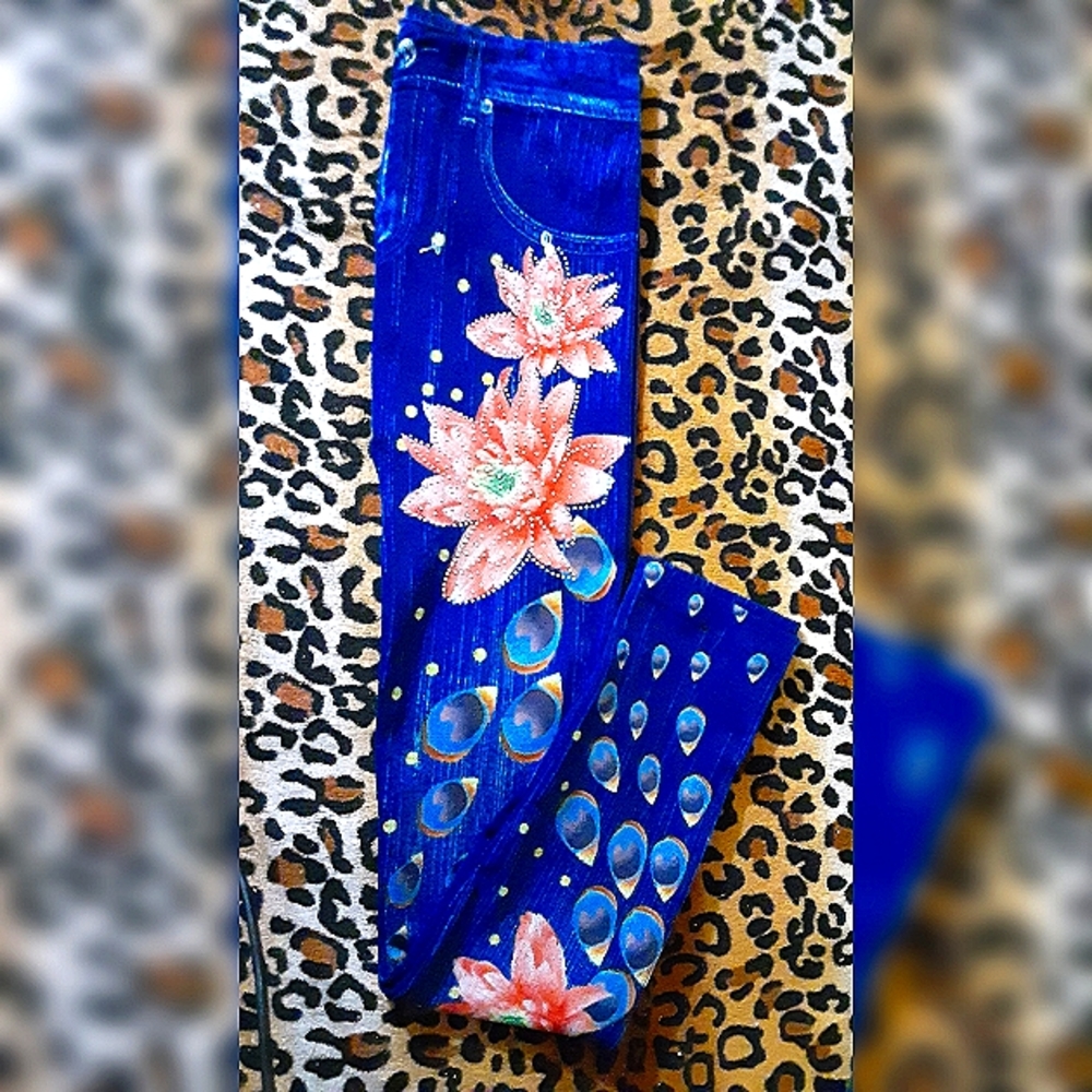 Blue Denim Rhinestone Leggings/Jegg - OS
